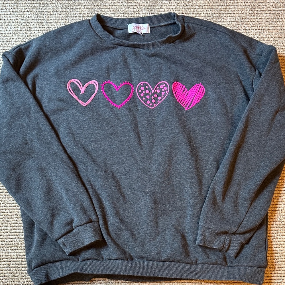 Jess Lea Valentines Day Hearts Pink on Gray Sweatshirt size medium